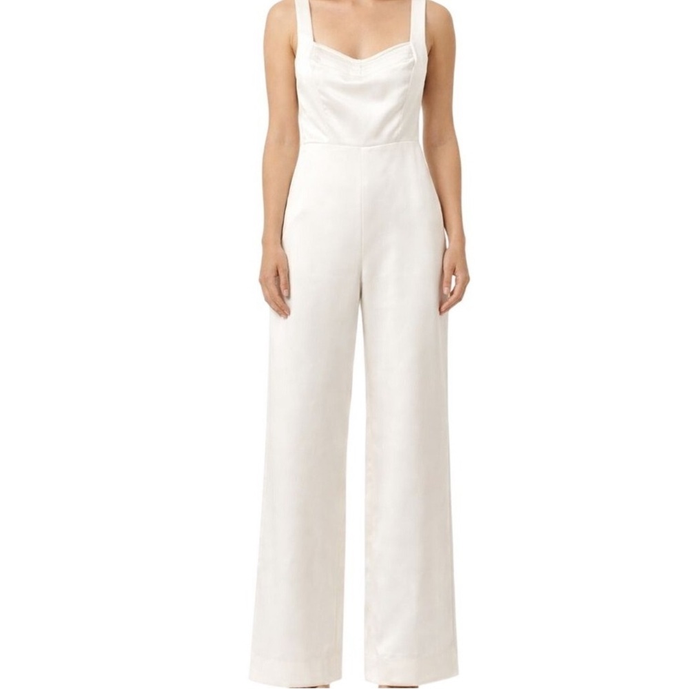 BHLDN Ivory Satin Bridal Jumpsuit Womens Medium NWT Wedding Reception Modern